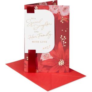 American Greetings Christmas Card for Daughter, Festive Florals Holiday Greeting with Poinsettias and Ribbon for Her (Truly Amazing Woman)(Layered Christmas Floral)