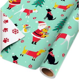 American Greetings Jumbo Reversible Christmas Wrapping Paper Roll, Puppy Dogs and Santa Paws Holiday Gift Wrap (175 sq. ft., 1 Extra Large Roll-30 in. x 70 ft.) Mint Green, Red, and White(SR30 175SQ PR FSC XM DOGS)