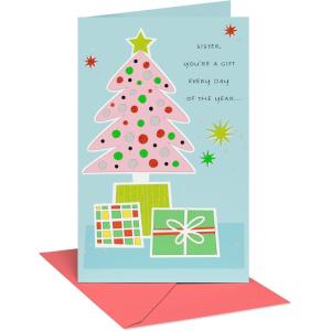 American Greetings Merry Christmas Card for Sister from Sister or Brother (Even More Grateful)(Bright Layered Trees)