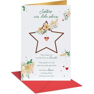 American Greetings Merry Christmas Card for Sister from Sister or Brother (Even More Grateful)(Sister Star)