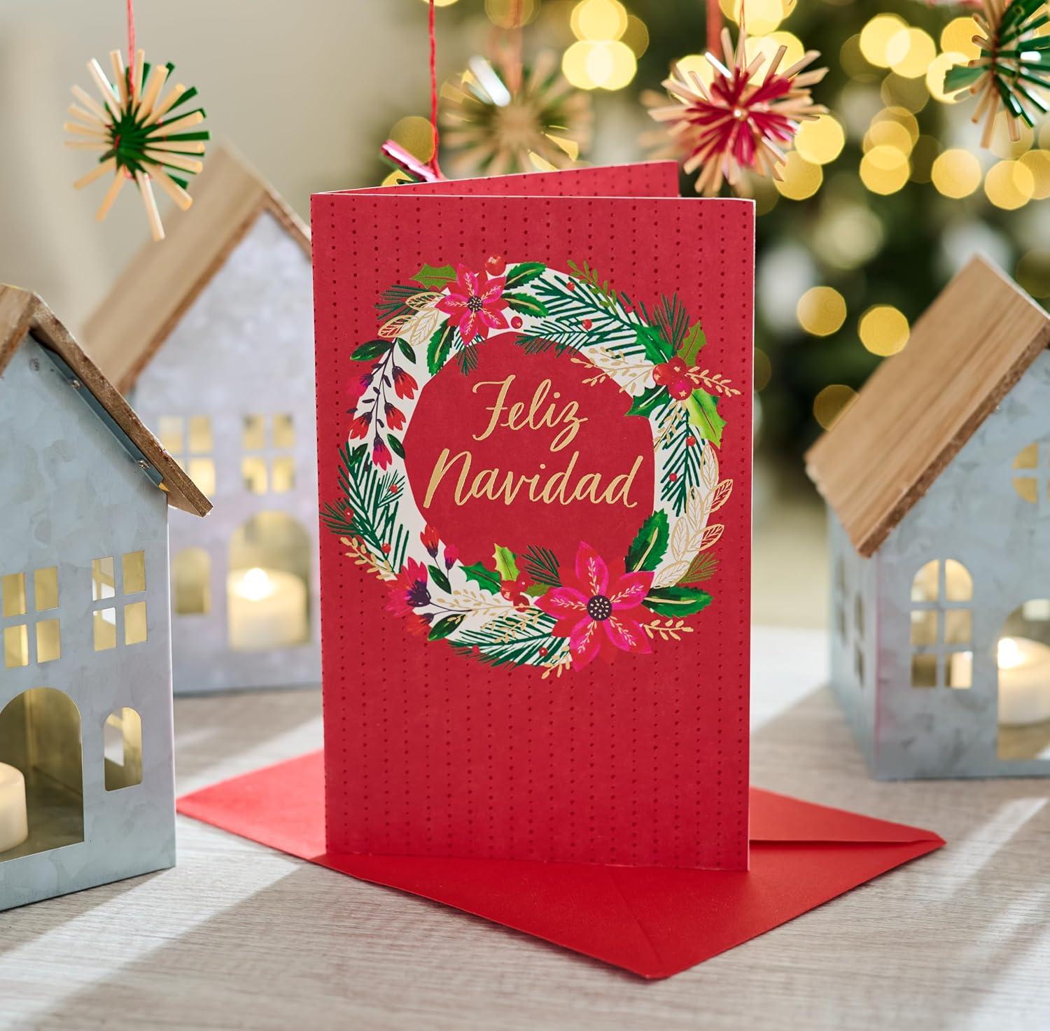 imageAmerican Greetings Spanish Christmas Card Feliz NavidadWatercolor and HS Wreath