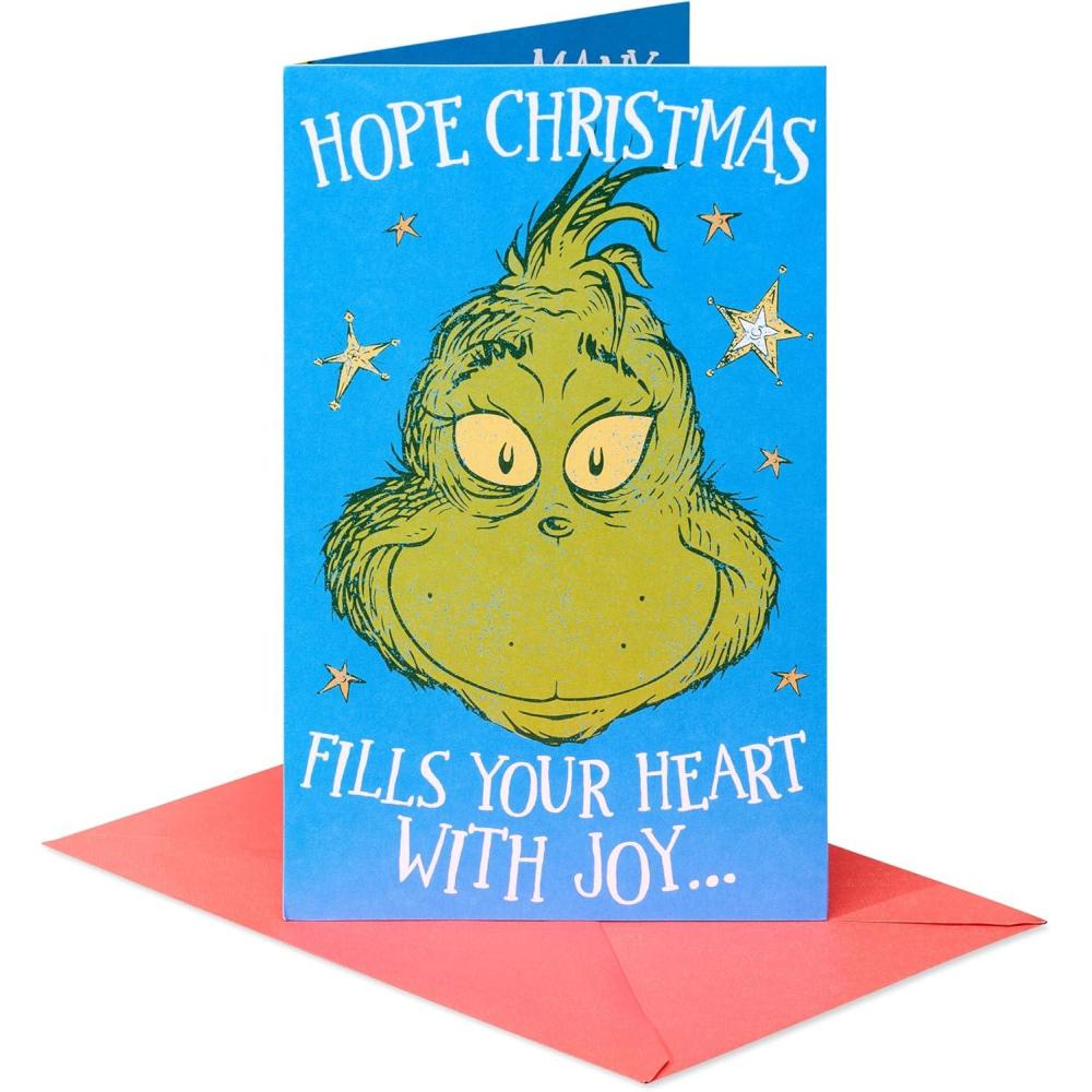 imageAmerican Greetings Dr Seuss Grinch Christmas Card Holiday Greeting with Grinchs Growing Heart Pop Out Fills Your Heart with Joy Many Times Over