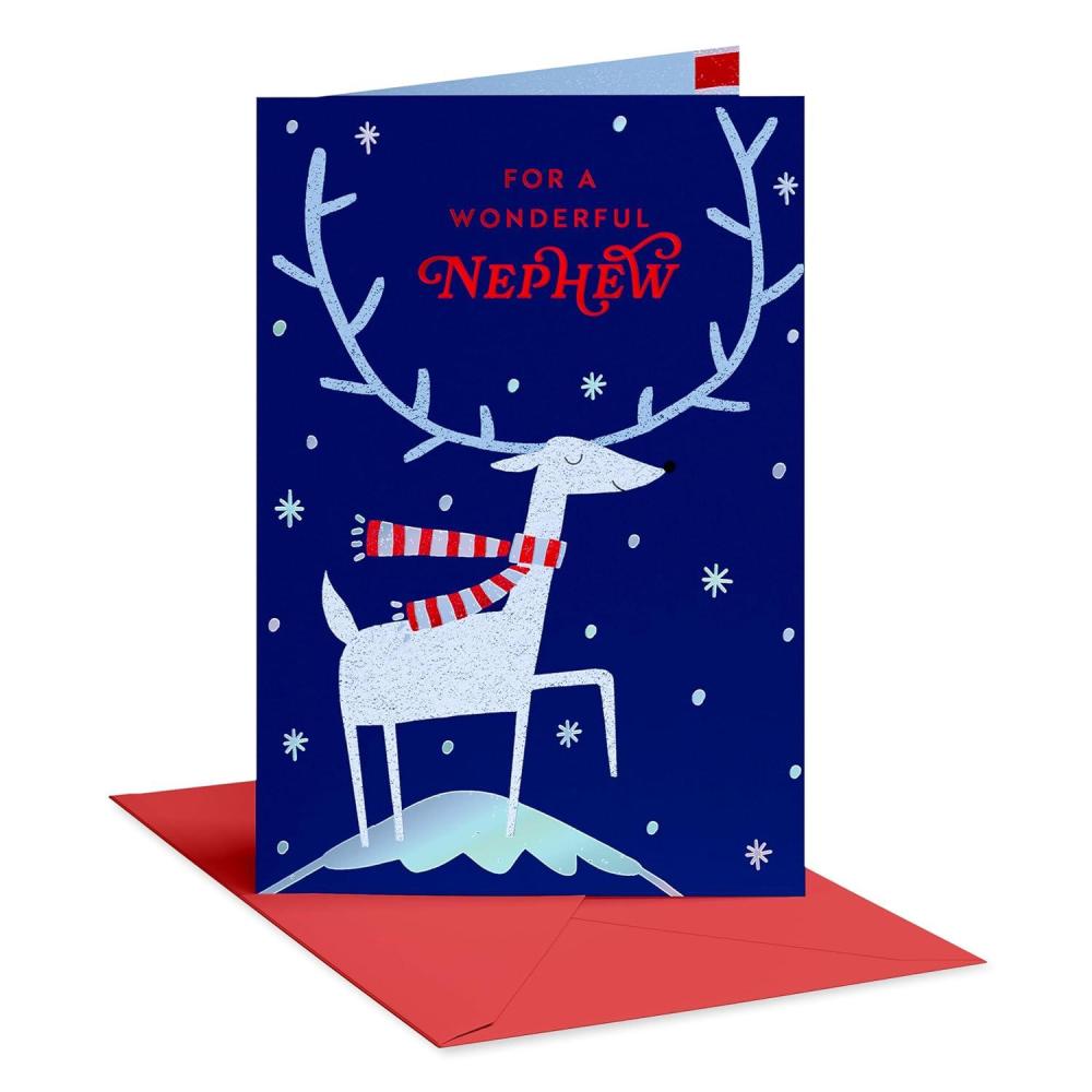 imageAmerican Greetings Nephew Christmas Card from Uncle or Aunt How Much You MeanReindeer w Scarf