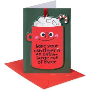 American Greetings Christmas Card with Ornament Keepsake – Designed by Kate Smith (Cup of Cheer)(Extra Large Cup of Cheer)