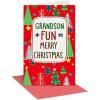 American Greetings Christmas Card for Grandson, Red and Black Buffalo Plaid Holiday Greeting for Grandchild (Merry and Memorable)(Lettering w Tree Pattern)