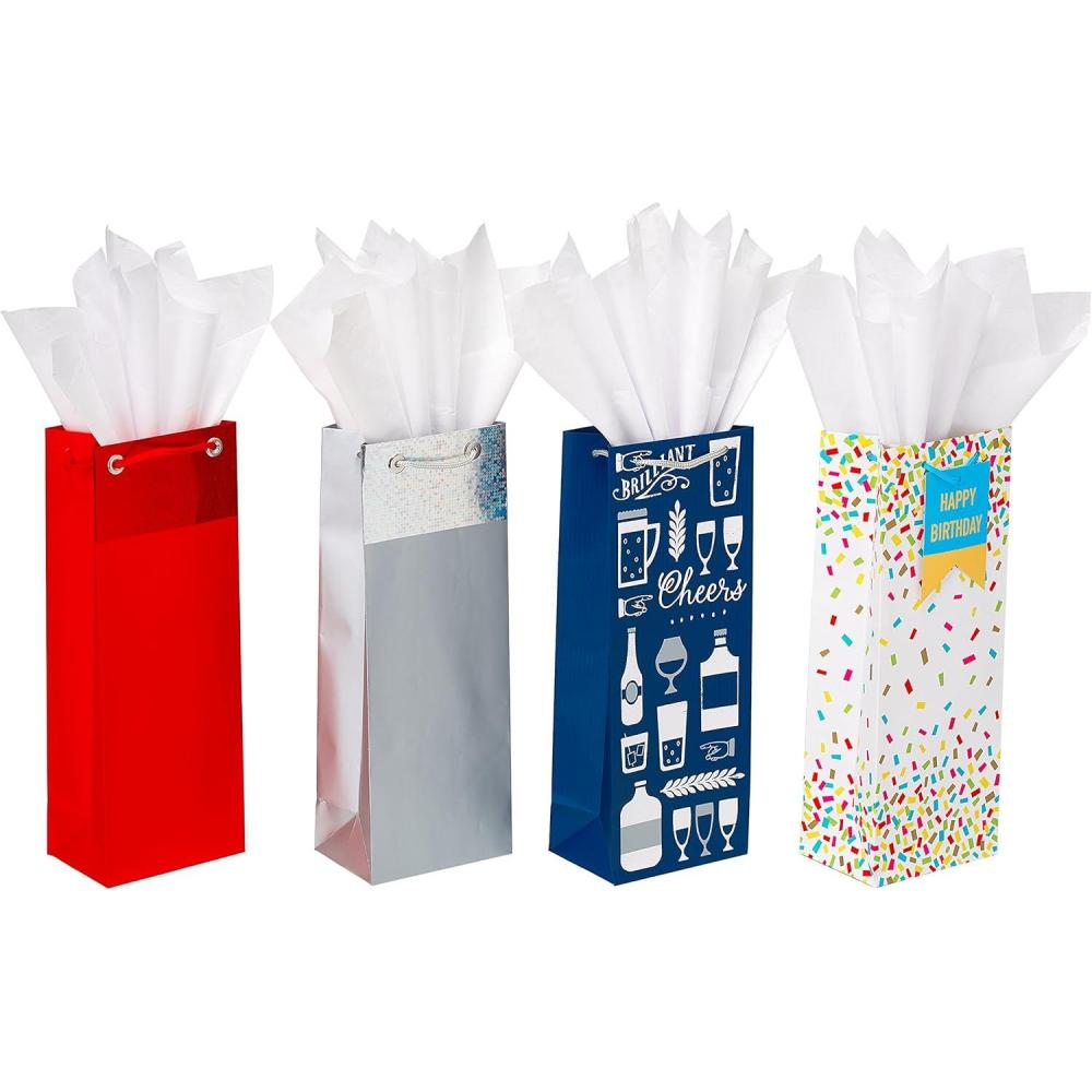 imageAmerican Greetings Red Gift Bags with Tissue Paper 4 Bags 2 Large 13quot 2 Medium 10quot Bag 15SheetsAssorted Designs