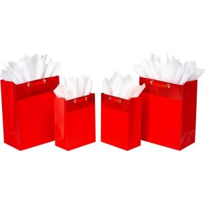 American Greetings Red Gift Bags with Tissue Paper (4 Bags, 2 Large 13″, 2 Medium 10″ Bag, 15-Sheets)(Red Gift Bags and White Tissue)