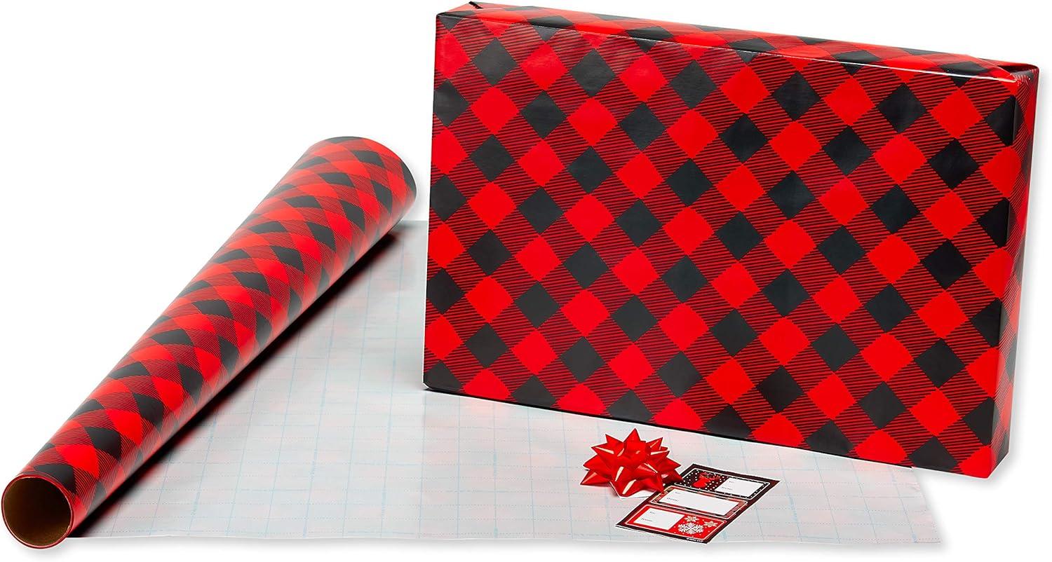 imageAmerican Greetings Christmas Wrapping Paper Red and Black Buffalo Plaid Holiday Gift Wrap Set 120 sqft 4 rolls30 in x 12 ft 7 Adhesive Bows 30 Gift Tag Stickers Rustic Snowflakes Reindeer