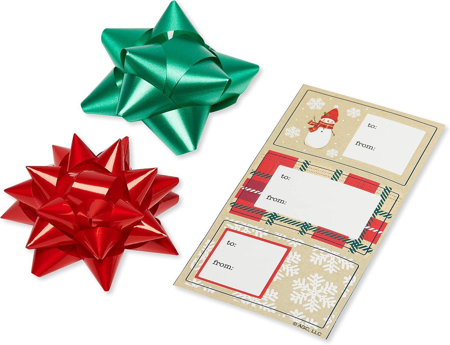 imageAmerican Greetings Christmas Wrapping Paper Set Red and Tan Brown Holiday Gift Wrap 120 sq ft 4 rolls30 in x 12 ft 7 Adhesive Bows 30 Gift Tag Stickers Plaid Stripes and SnowmenBrown Red White Green