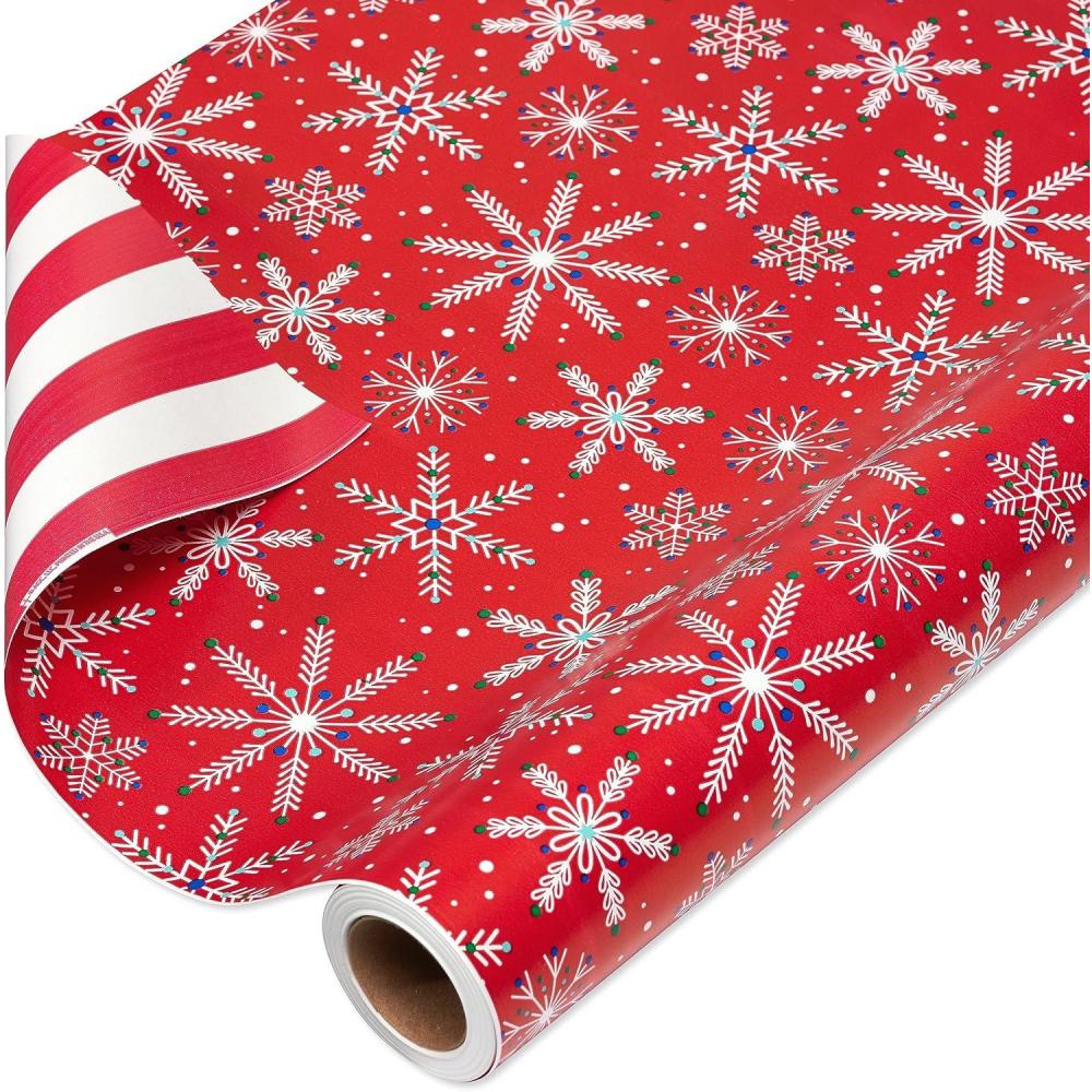 imageAmerican Greetings Cute Reversible Christmas Wrapping Paper Rolls White and Red Holiday Gift Wrap 120 sq ft 4 Rolls30 in x 12 ft Plaid Candy Canes Trees SnowmenCandy Cane Stripes and Snowflakes