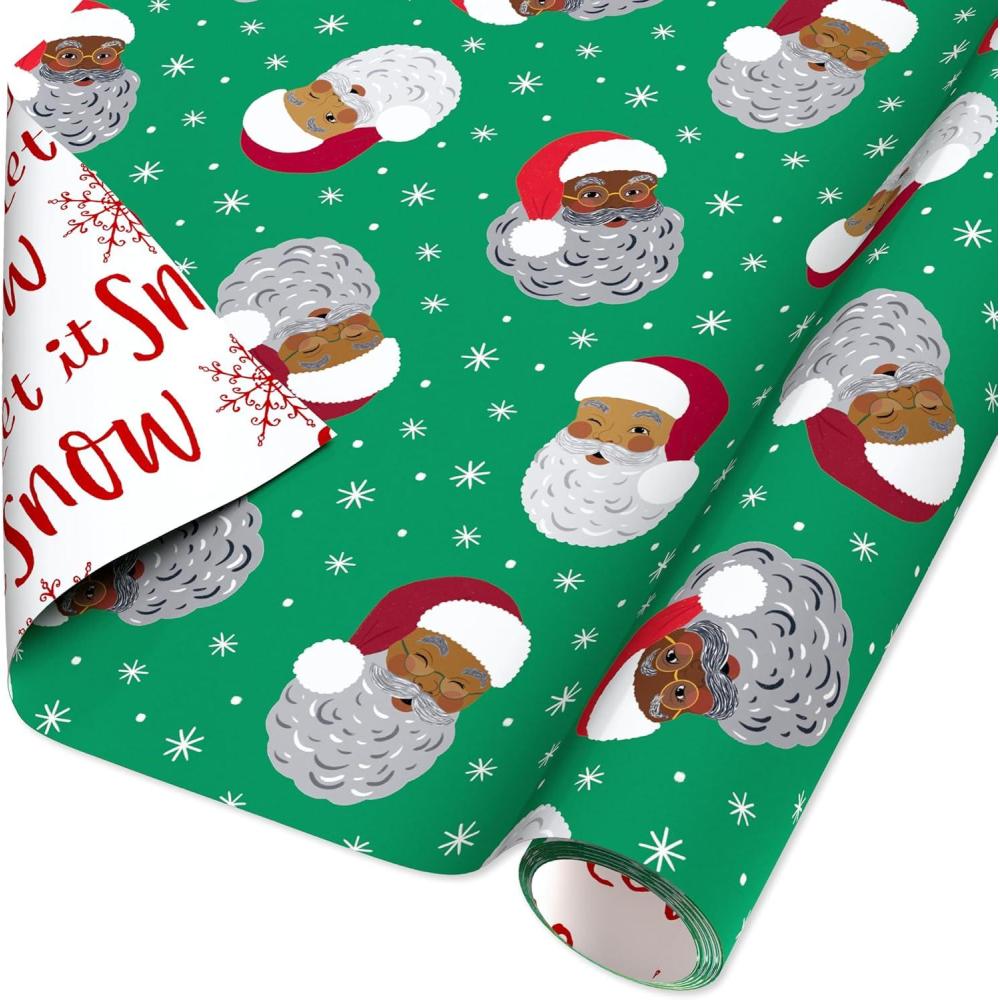 imageAmerican Greetings Reversible African American Santa Christmas Wrapping Paper Roll Red White and Green Holiday Gift Wrap 60 sq ft 1 Standard Roll Wrap30 in x 24 ft Stripes and Solid Green