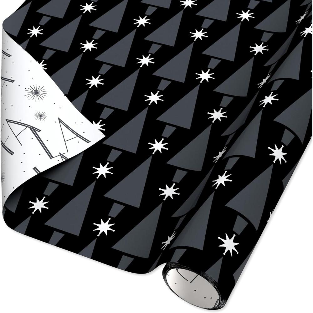 imageAmerican Greetings Reversible Modern Black Christmas Wrapping Paper Roll White Silver and Black Holiday Gift Wrap 60 sq ft 1 Standard Roll Wrap30 in x 24 ft Fa La La and TreesModern Black and Silver