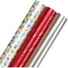 American Greetings Christmas Cellophane Wrap Rolls for Cookie Trays, Gift Baskets, or Presents, Plastic Gift Wrap Film (75 sq. ft., 3 Rolls-30 in. x 10 ft.) Clear, Red Stripes, Silver Gold Polka Dots