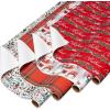 American Greetings Christmas Wrapping Paper Set, Red and Tan Brown Holiday Gift Wrap (120 sq. ft., 4 rolls-30 in. x 12 ft., 7 Adhesive Bows, 30 Gift Tag Stickers) Plaid, Stripes, and Snowmen(Red  White  Green)