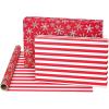 American Greetings Cute Reversible Christmas Wrapping Paper Rolls, White and Red Holiday Gift Wrap (120 sq. ft., 4 Rolls-30 in. x 12 ft.) Plaid, Candy Canes, Trees, Snowmen(Candy Cane Stripes and Snowflakes)