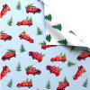 American Greetings Reversible Christmas Wrapping Paper Roll with Little Red Truck Hauling a Christmas Tree, Light Blue and White Holiday Gift Wrap (60 sq. ft., 1 Standard Roll Wrap-30 in. x 24 ft.)(Little Red Truck)