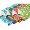American Greetings Reversible Kids Christmas Wrapping Paper Rolls, Santa, Snowmen, Candy Canes, Red and Green Holiday Gift Wrap (120 sq. ft., 3 Wide Rolls-30 in. x 12 ft.) Stripes, Dots, Snowflakes(Santa  Snowmen  and Stripes)