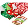American Greetings Reversible Kids Christmas Wrapping Paper Rolls, Santa, Snowmen, Candy Canes, Red and Green Holiday Gift Wrap (120 sq. ft., 3 Wide Rolls-30 in. x 12 ft.) Stripes, Dots, Snowflakes(Variety Set)