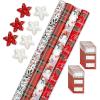 American Greetings Christmas Wrapping Paper Set, Red and Tan Brown Holiday Gift Wrap (120 sq. ft., 4 rolls-30 in. x 12 ft., 7 Adhesive Bows, 30 Gift Tag Stickers) Plaid, Stripes, and Snowmen(Red  White  Green)