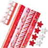 American Greetings Cute Reversible Christmas Wrapping Paper Rolls, White and Red Holiday Gift Wrap (120 sq. ft., 4 Rolls-30 in. x 12 ft.) Plaid, Candy Canes, Trees, Snowmen(Red  Pink)