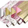 American Greetings Foil Pink Christmas Wrapping Paper Rolls, Metallic Gold and Pink Holiday Gift Wrap (80 sq. ft., 4 Rolls-30 in. x 8 ft., Reversible) Snowflakes, Trees, Joy, Peace(Stars)