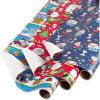 American Greetings Peanuts Christmas Wrapping Paper Rolls, Red and Blue Holiday Gift Wrap (105 sq. ft., 3 Rolls-30 in. x 14 ft., Cut Lines) Charlie Brown, Snoopy, Woodstock, Lucy(Peanuts Characters)