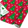 American Greetings Punny Christmas Wrapping Paper Roll, Cute Holiday Gift Wrap (60 sq. ft., 1 Reversible Roll) Smiley Christmas Trees, “Have a Tree-mendous Day”(Smiley Christmas Trees)