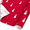 American Greetings Reversible Modern Black Christmas Wrapping Paper Roll, White, Silver, and Black Holiday Gift Wrap (60 sq. ft., 1 Standard Roll Wrap-30 in. x 24 ft.) Fa La La and Trees(Dainty Snowmen and Script)