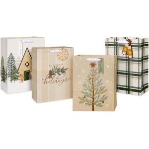 American Greetings Christmas Gift Bags with Handles, Little Red Truck (4 Bags, 2 Medium 10″, 2 Large 12.75″)(LG XM MODERN RUSTC BG BNDL 4CT)