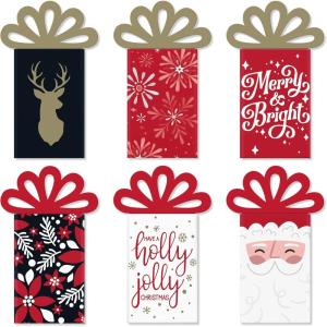 American Greetings Christmas Gift Card Holders, Gingerbread Man, Santa, and Presents (12-Count)(GCH XM SLIDE RED GOLD BLK 12CT)
