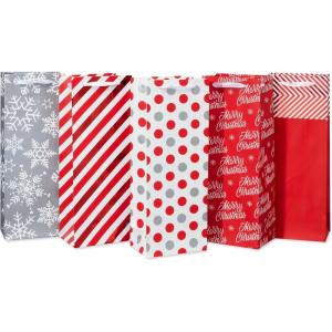 American Greetings Multi Design Wine Gift Bags, Red, White and Silver (5 Bags)(BEV XM BAG BUNDLE REDSILVR 5CT)