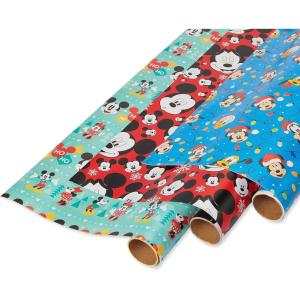American Greetings Nightmare Before Christmas Christmas Wrapping Paper Rolls, Black and Red Holiday Gift Wrap (105 sq. ft., 3 Rolls-30 in. x 14 ft., Cut Lines) Jack Skellington, Oogie Boogie, Cosmo(Mickey Mouse)