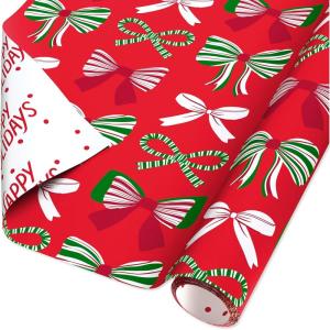 American Greetings Nutcracker Christmas Wrapping Paper Roll, Forest Green and White Holiday Gift Wrap ((60 sq. ft., Reversible Roll) Vintage Nutcrackers and Holly(Cute Bows Red and Green)