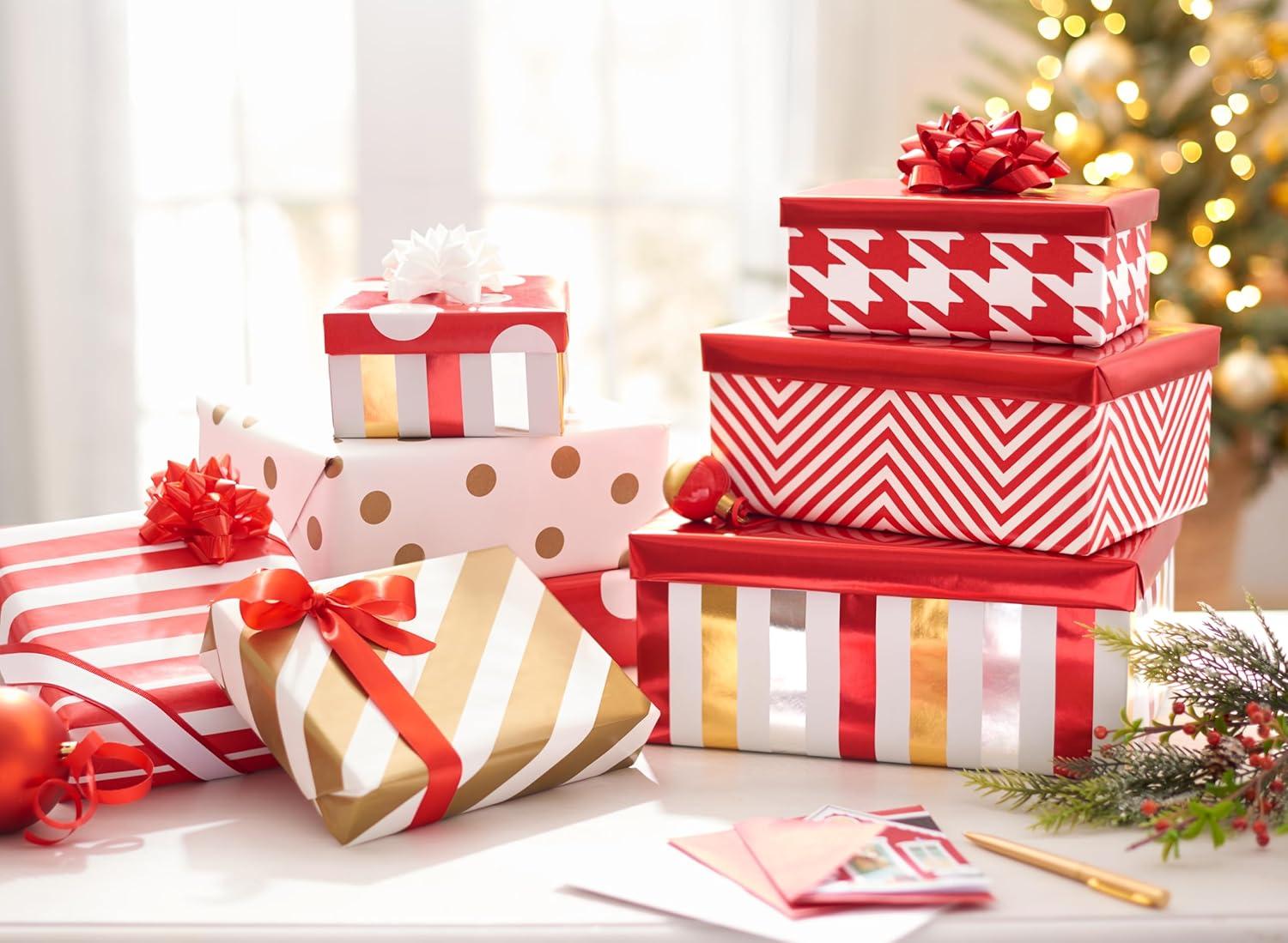 imageAmerican Greetings Christmas Wrapping Paper Sheets Elves Stripes and Christmas Lettering 12 Sheets 30 in x 20 inRed and White Patterns