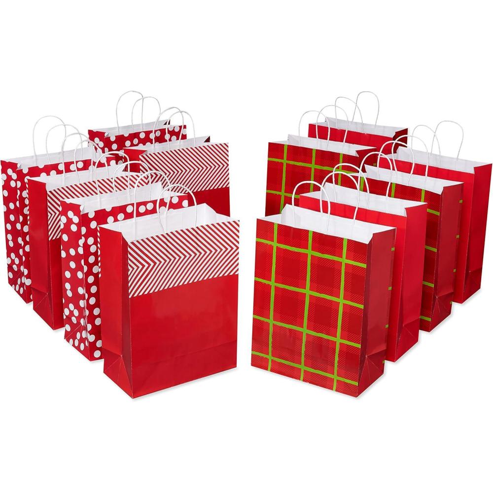 imageAmerican Greetings 13 Large Christmas Gift Bags Santa Snowman Snowflakes and Merry Christmas 12 BagsStripes Polka Dots and Plaid
