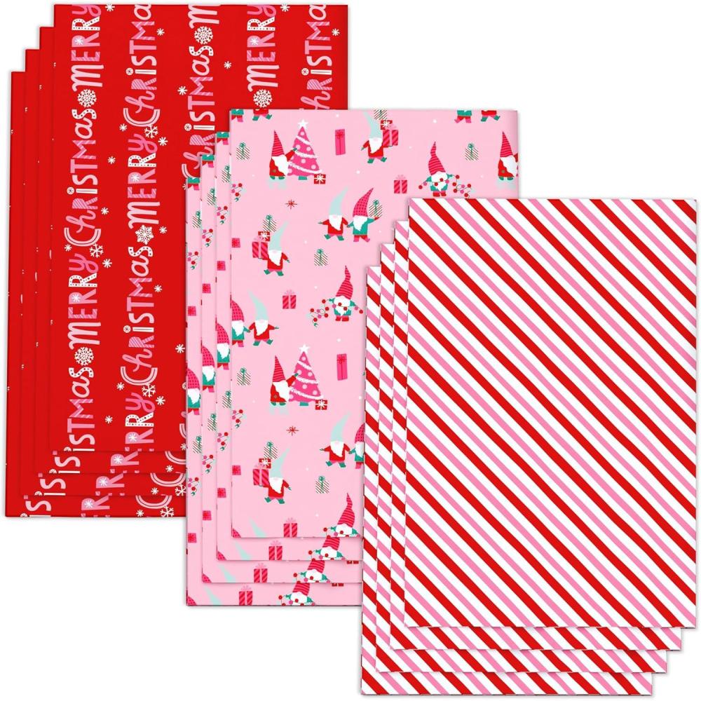 imageAmerican Greetings Christmas Wrapping Paper Sheets Elves Stripes and Christmas Lettering 12 Sheets 30 in x 20 in3FW 12SHT P XM FEM RED AND PINK