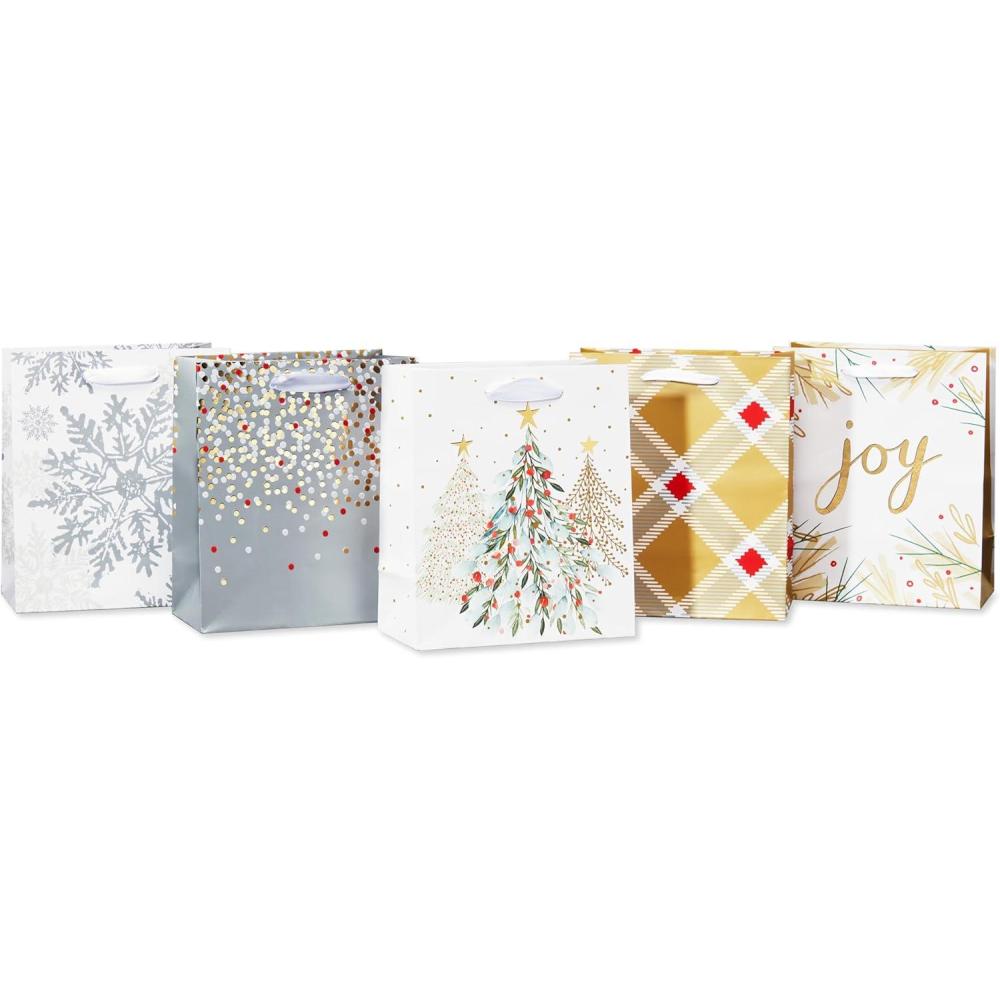 imageAmerican Greetings Small Christmas Gift Bags for Kids Animals and Santa 5 BagsSM SAP BAG BUNDLE GOLDSLVR 5CT