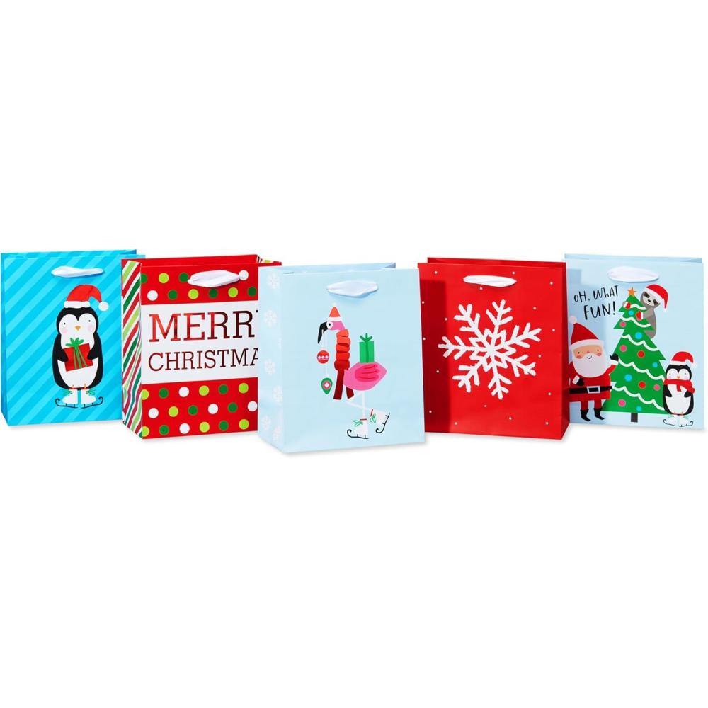 imageAmerican Greetings Small Christmas Gift Bags for Kids Animals and Santa 5 BagsSM XMAS BAG BUNDLE JUV BLU 5CT