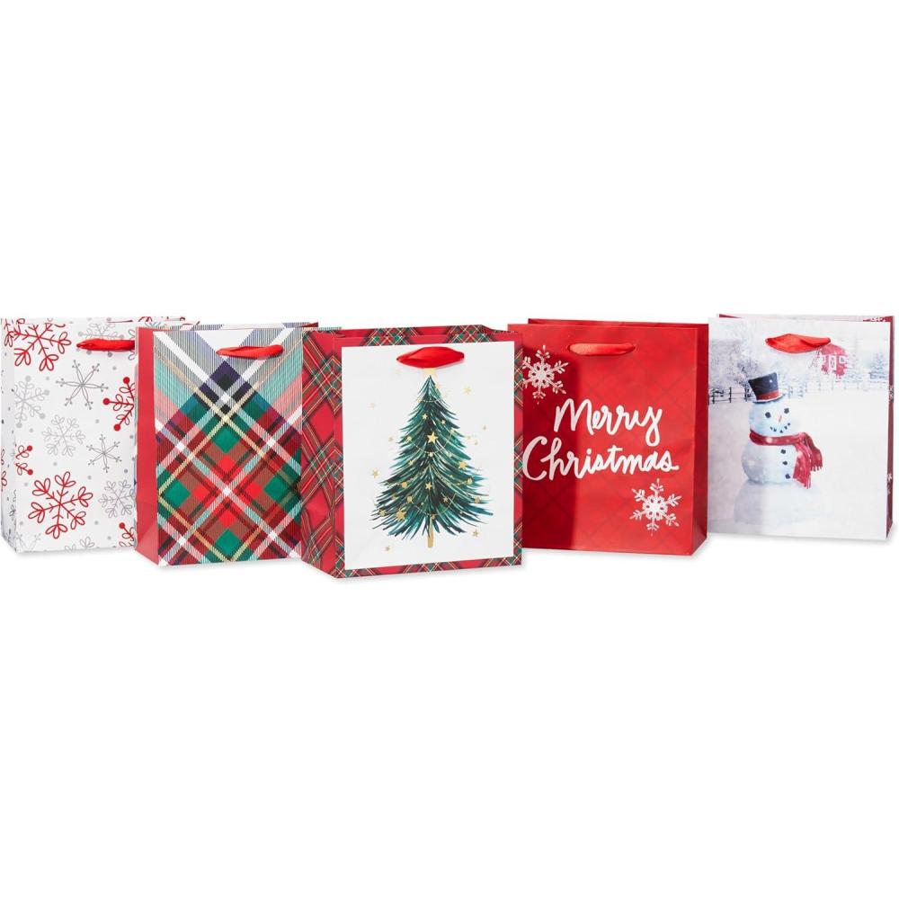 imageAmerican Greetings Small Christmas Gift Bags for Kids Animals and Santa 5 BagsSM XMAS BAG BUNDLE RDWHTGRN 5CT