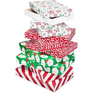 American Greetings Christmas Gift Boxes with Lids for Presents, Festive Designs, Assorted Sizes (6 Medium Shirt and 4 Large Robe Boxes) for Winter Holidays, Christmas in July, or Any Occasion