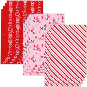 American Greetings Christmas Wrapping Paper Sheets, Elves, Stripes and Christmas Lettering (12 Sheets, 30 in. x 20 in.)(3FW 12SHT P XM FEM RED AND PINK)