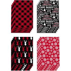 American Greetings Christmas Wrapping Paper Sheets, Elves, Stripes and Christmas Lettering (12 Sheets, 30 in. x 20 in.)(4FW 16SHT P XM RED AND BLACK)