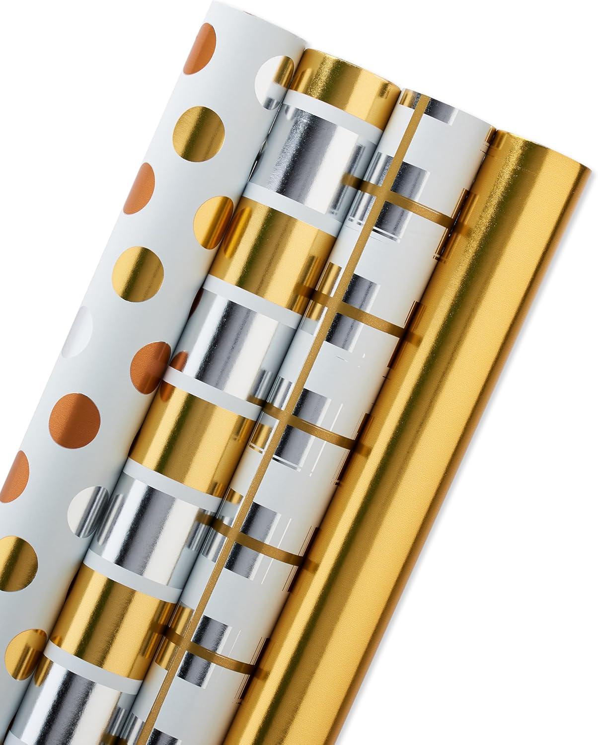 imageAmerican Greetings Jumbo Kids Christmas Reversible Wrapping Paper Roll Red and Blue Holiday Gift Wrap 175 sq ft 1 Extra Large Roll30 in x 70 ft Penguins Polar Bears Santa SnowflakesGold and Silver