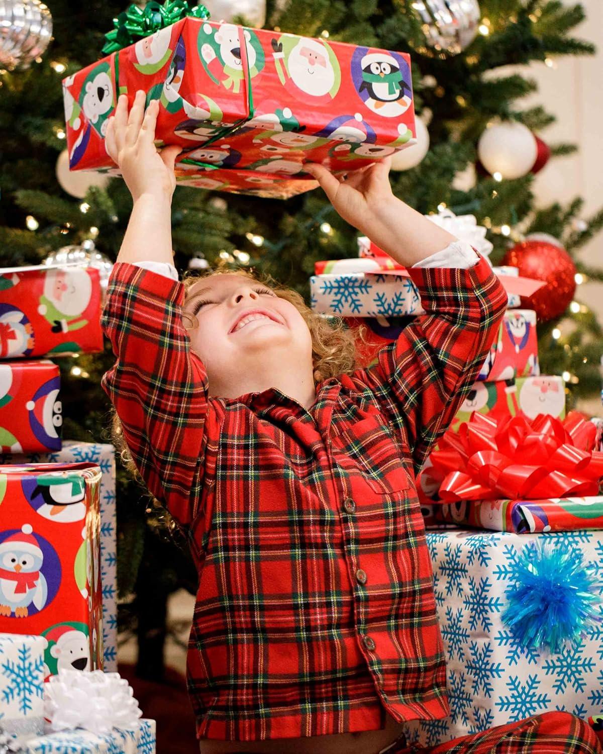 imageAmerican Greetings Jumbo Kids Christmas Reversible Wrapping Paper Roll Red and Blue Holiday Gift Wrap 175 sq ft 1 Extra Large Roll30 in x 70 ft Penguins Polar Bears Santa SnowflakesSanta and Snowflakes