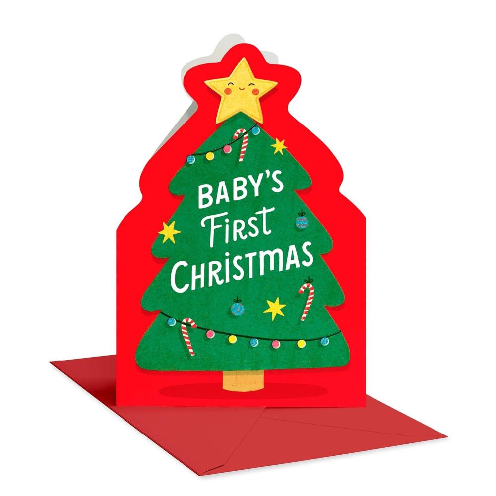 imageAmerican Greetings Babys First Christmas Card So SweetSmiling Star on Tree