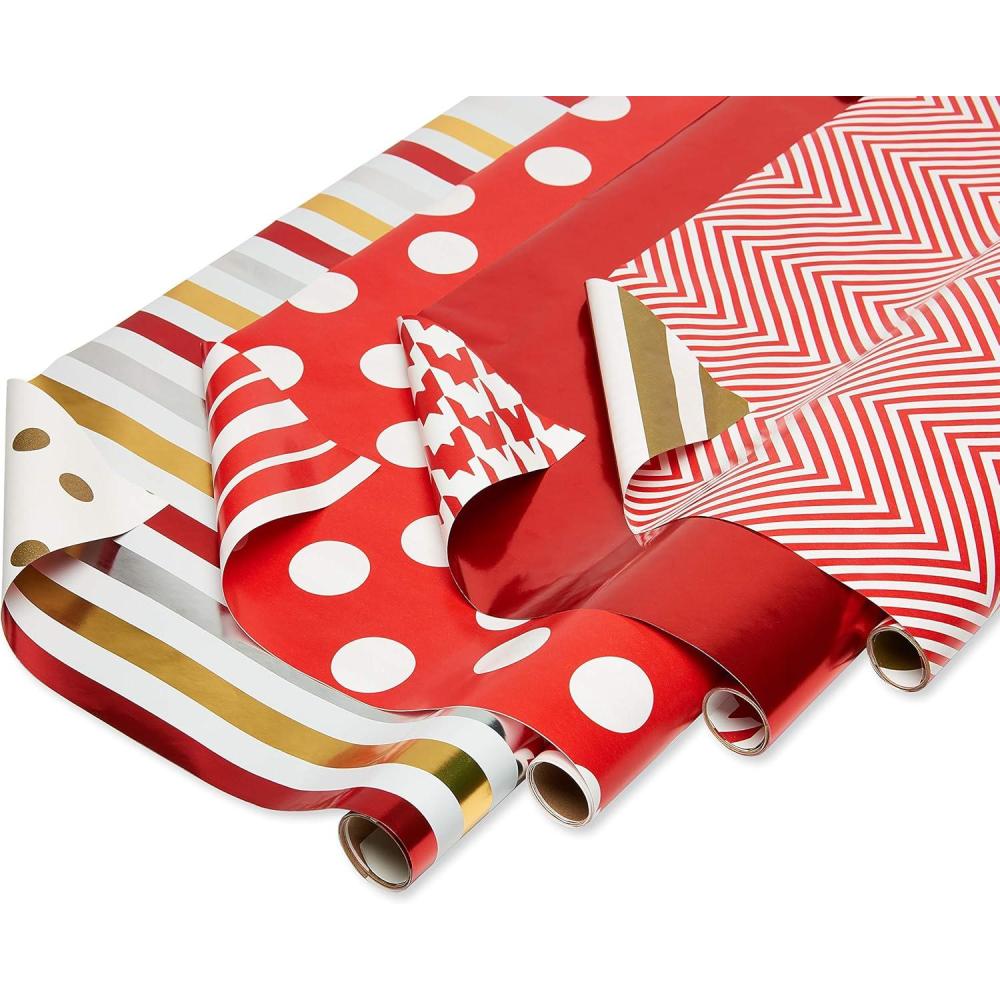 imageAmerican Greetings Jumbo Kids Christmas Reversible Wrapping Paper Roll Red and Blue Holiday Gift Wrap 175 sq ft 1 Extra Large Roll30 in x 70 ft Penguins Polar Bears Santa SnowflakesRed and Gold