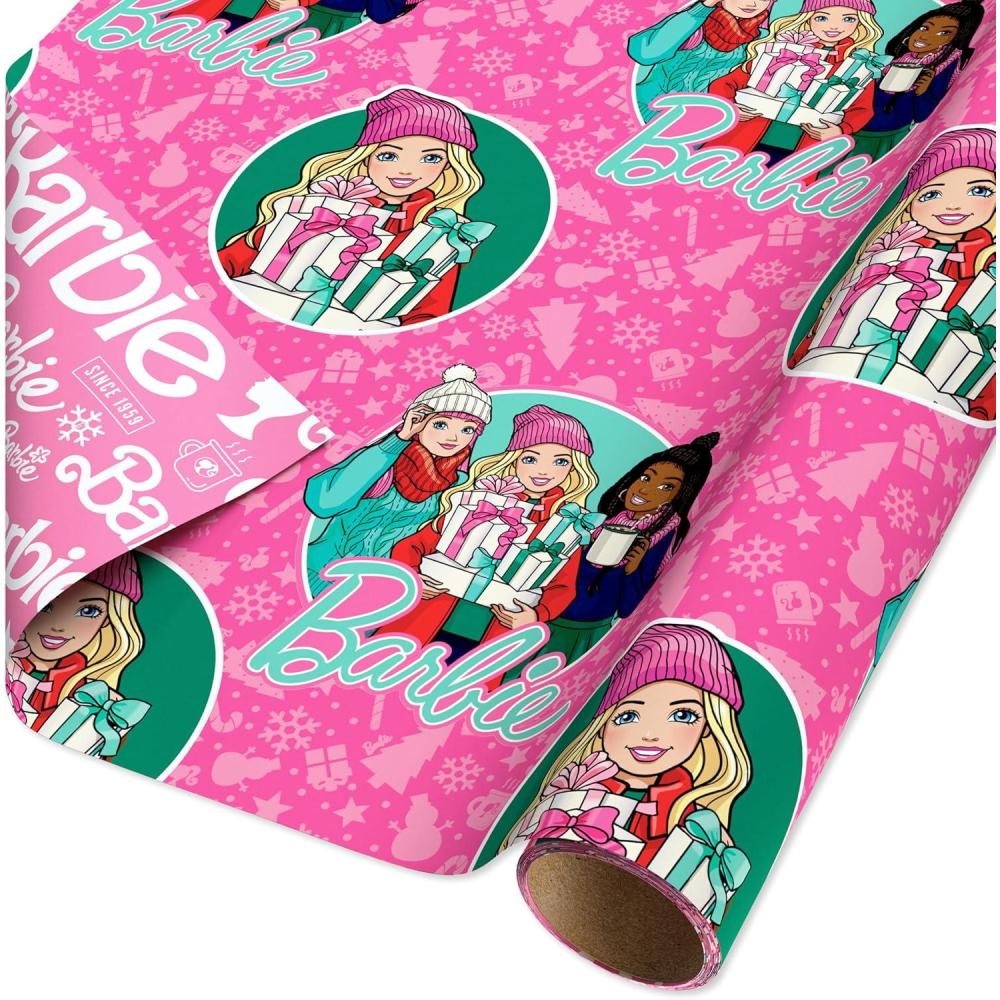 imageAmerican Greetings Pink Christmas Wrapping Paper Roll for Kids Barbie and Friends Holiday Gift Wrap 1 Reversible Roll 75 sq ft Barbie Daisy BrooklynSR 30 75SQ PR FSC XM BARBIE