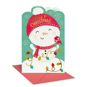 American Greetings Baby’s First Christmas Card (So Sweet)(Baby Snowman w Lights)