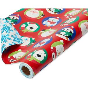 American Greetings Jumbo Kids Christmas Reversible Wrapping Paper Roll, Red and Blue Holiday Gift Wrap (175 sq. ft., 1 Extra Large Roll-30 in. x 70 ft.) Penguins, Polar Bears, Santa, Snowflakes(Santa and Snowflakes)