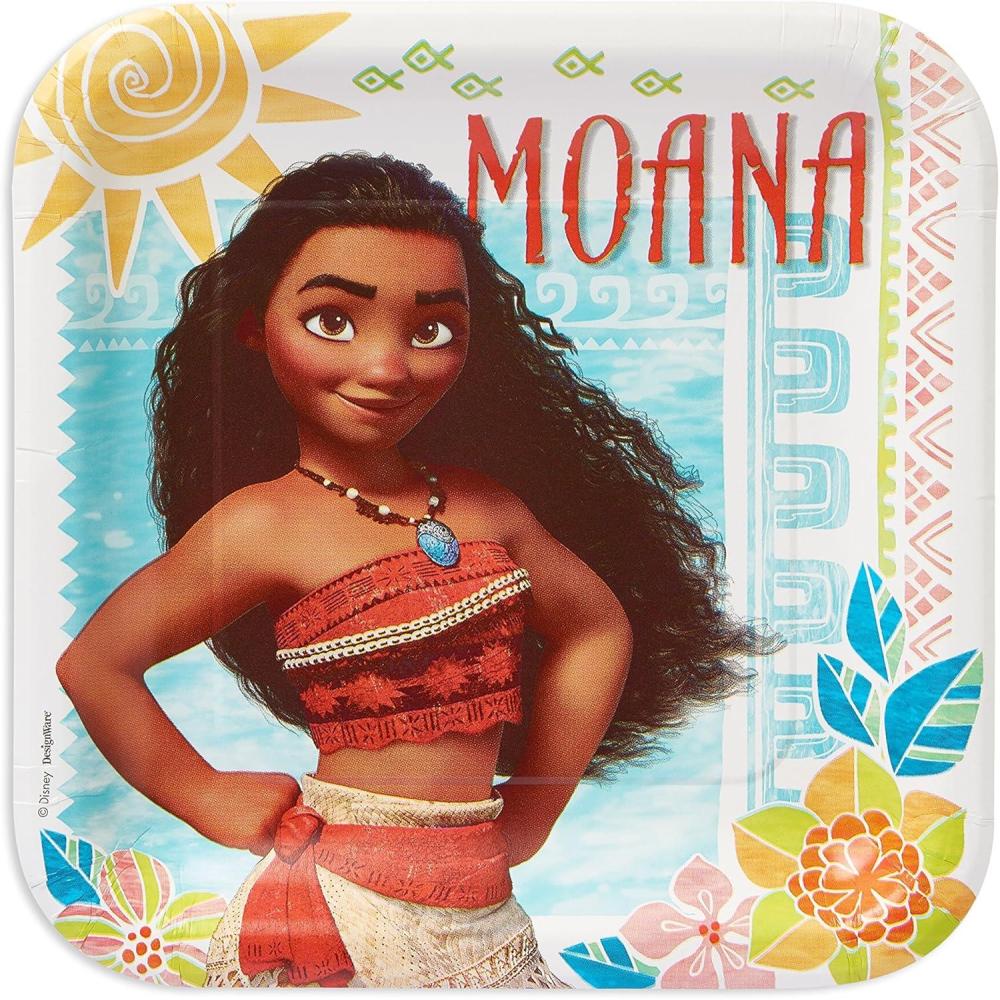 image:imageDisney Moana Square Plates 9quot Pack of 8 Vibrant Multicolor Paper Design Perfect for Kids Birthdays ampamp Themed PartiesPack of 8
